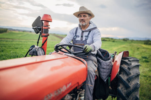 istock Senior farmer driving a tractor on agricultural field 1492315111