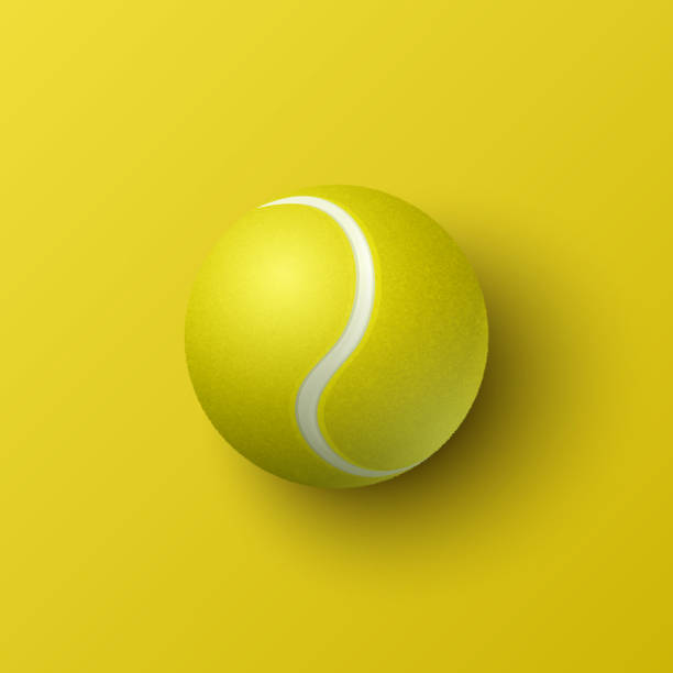 istock Vector 3d Realistic Textured Tennis Ball Icon Closeup Isolated on Yellow Background in Top View. Tennis Ball Design Template for Sports Concept, Competition, Advertisement. Vector Illustration 1492315310