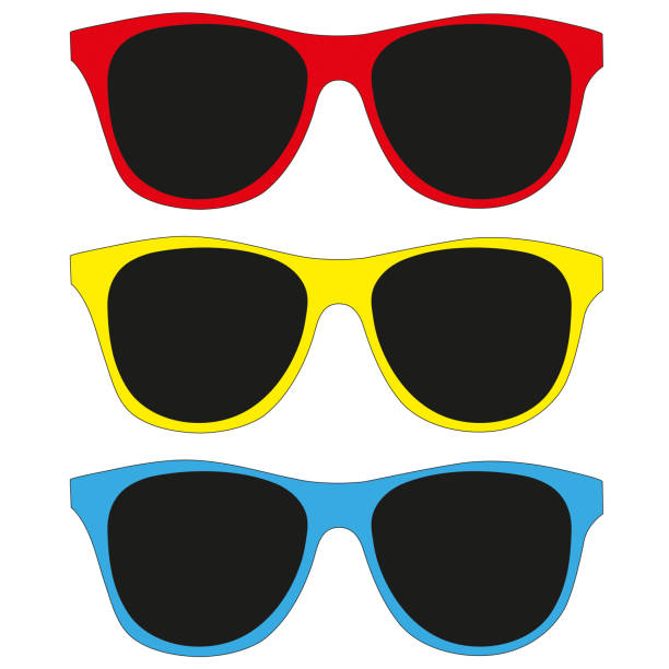 Three colored sunglasses on a white background with copy space Three colored sunglasses on a white background with copy space red spectacles stock illustrations