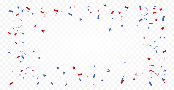 istock Blue And Red Confetti And Streamer Ribbon Isolated On Background. Celebration Event, Happy Birthday. Vector 1492316434