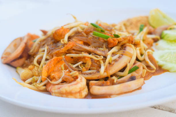 Thai stir-fried rice noodles with shrimp (Pad Thai)