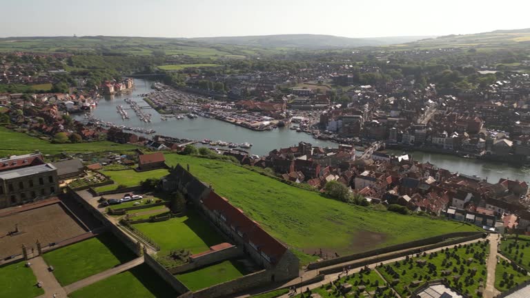 Aerial View of Whitby , Whitby Abbey and Whitby Harbour