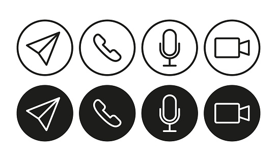 Video call icons set. A comprehensive set of icons specifically designed to represent different aspects and functionalities of video calling, including icons for camera.