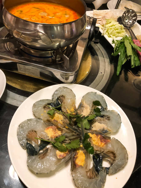 Spicy soup with raw Shrimp