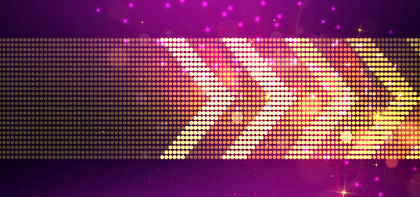 рамка лампы, экран, светящийся светящийся эффект стрелок освещения на темно-фиолетовом фоне. - backgrounds nightclub disco ball disco stock illustrations
