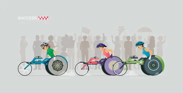Vector illustration of Wheelchair racers with disabilities.