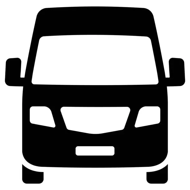 Vector illustration of Front View Minibus Silhouette. Shuttle Bus Icon Design. Van Icon in Vector.