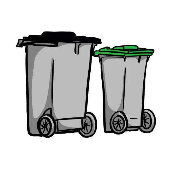 Vector illustration of City Garbage Cans Recycling Day Black