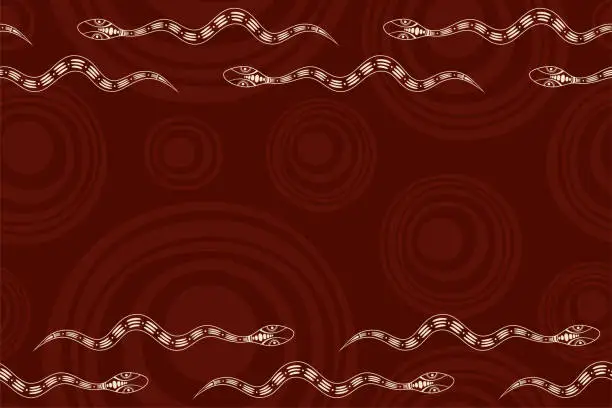 Vector illustration of Seamless horizontal border pattern with snake and smooth round shapes on background.