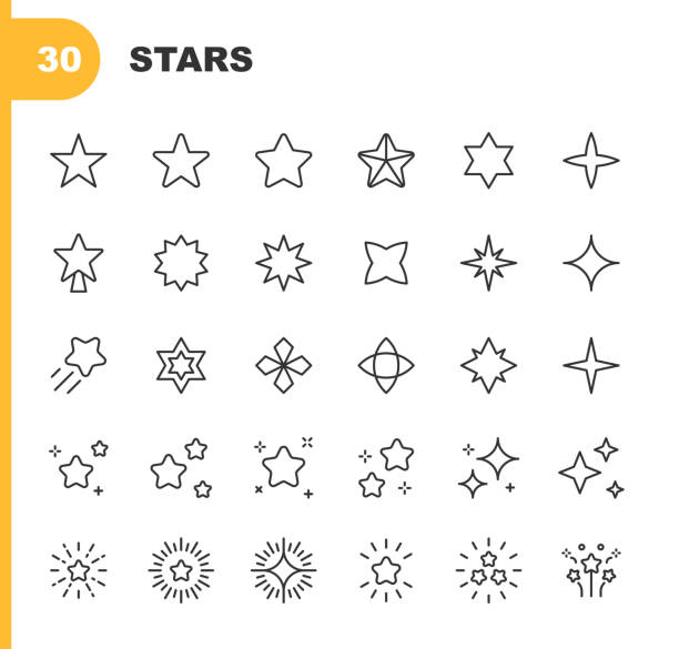 Star Line Icons. Editable Stroke. Pixel Perfect. For Mobile and Web. Contains such icons as Star Shape, Celebrities, Rating, Quality, Award, Ornate, Lens Flare, Christmas, New Year’s Eve, Glamour, Sparks Glitter, Party, Decoration, Firework, Luxury. vector art illustration