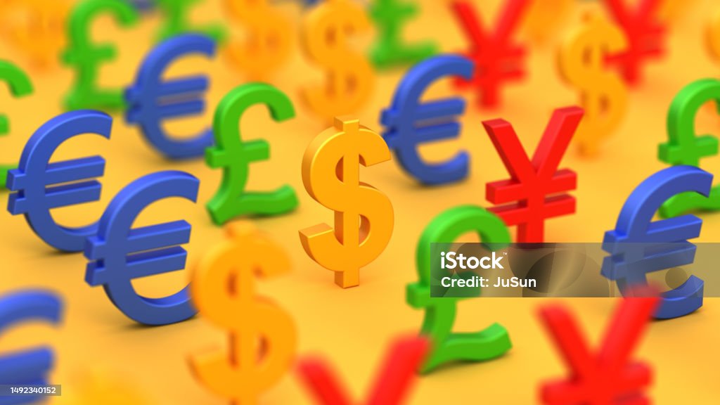 Money signs background. Profit and money. Financial and business 3d illustration. Chinese Currency Stock Photo