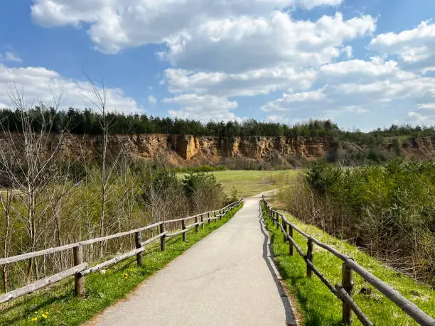 Photo of Park Grodek in Jaworzno in Poland, i.e. Polish Maldives (developed area of former quarries), with steep slopes of former mine workings
