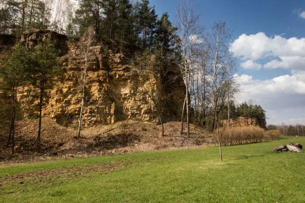 Photo of Park Grodek in Jaworzno in Poland, i.e. Polish Maldives (developed area of former quarries), with steep slopes of former mine workings