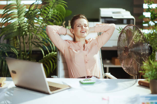 happy modern bookkeeper woman at work