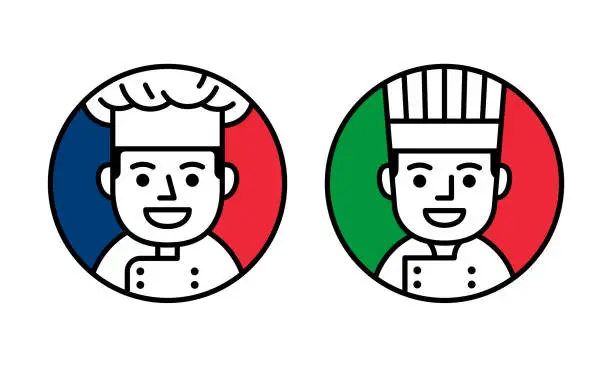 Vector illustration of French and italian chefs