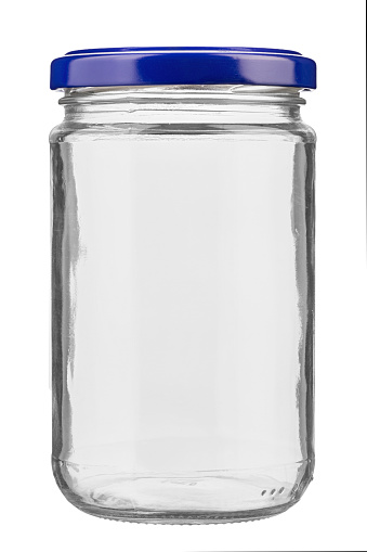 Close empty glass jar for food and canned food with isolated on white background. File contains clipping path.