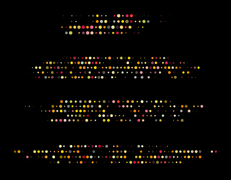 Vector divider line set of colors half tone dots gradient pattern collection on black background