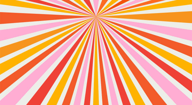 복고풍 태양은 빈티지 배경을 폭발시킵니다.  배너, 포스터, 프레임 및 배경을 위한 나선형 광선 서커스 삽화가 있는 벡터 트위스트 디자인. - pastel colored pattern dirty pink stock illustrations