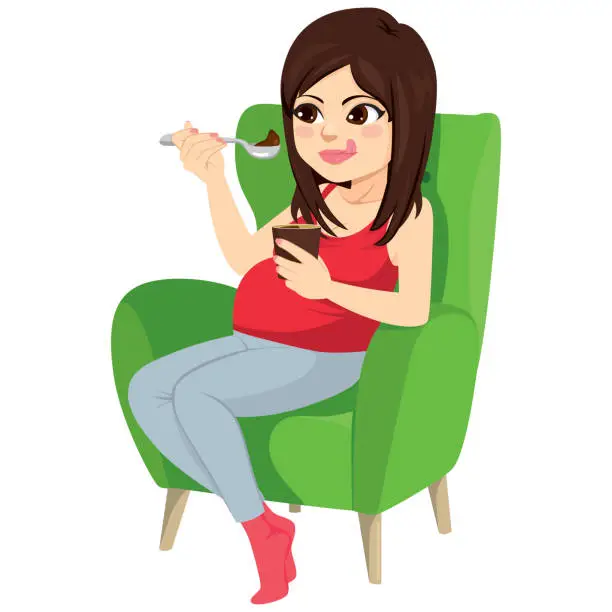 Vector illustration of Pregnant Woman Eating Sitting Armchair