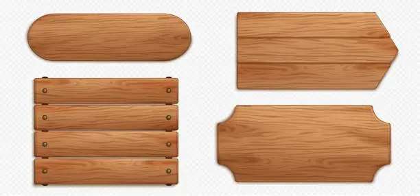 Vector illustration of Realistic set of wooden signboards on transparent