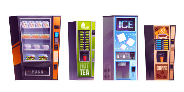istock Cartoon set of vending machines on white 1492358838