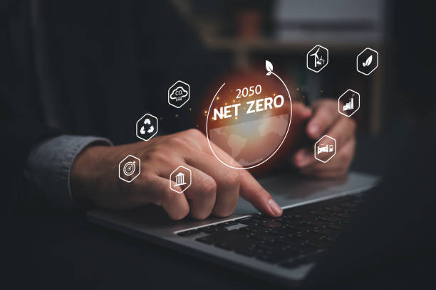 istock Net zero by 2050. Carbon neutral eco environment. Net zero greenhouse gas reduces CO2 emissions target.climate neutral long term strategy. 1492359812