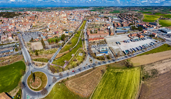 Tarrega village aerial view skyline in Lerida Lleida on Catalonia of Spain