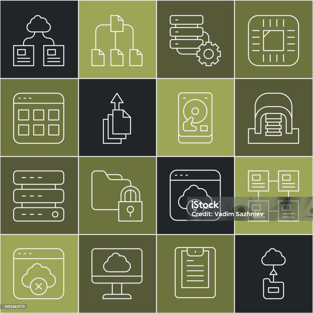 Computer Drive Organogram Set Line Cloud Technology Data Transfer Hierarchy Organogram Chart ...