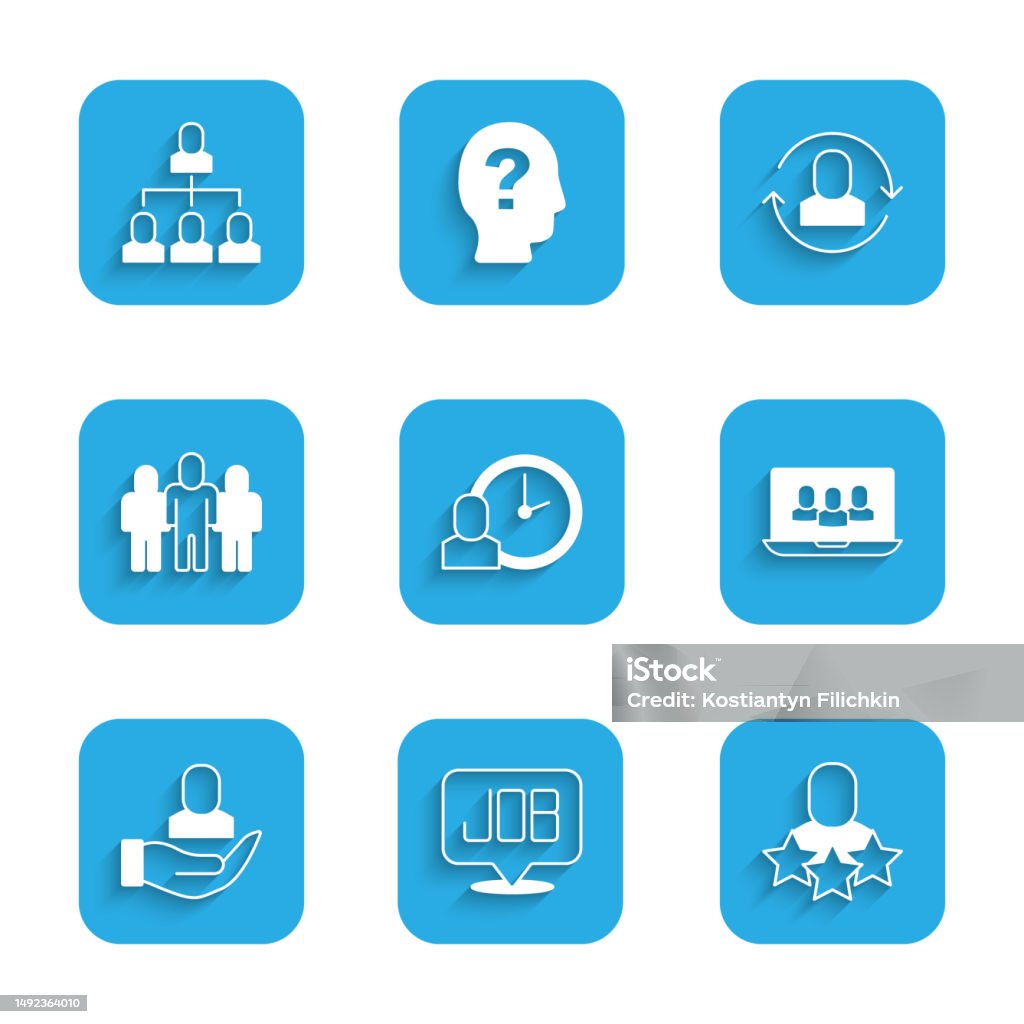 Worker Roles Icon Set Work Time Search Job Productive Human Project Team Base Worker ...
