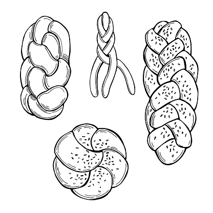 Hand-drawn challah bread. Vector sketch  illustration.