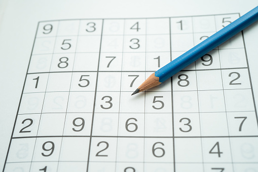 Sudoku puzzle, game to keep you brain younger for developing Alzheimer disease in senior patient.