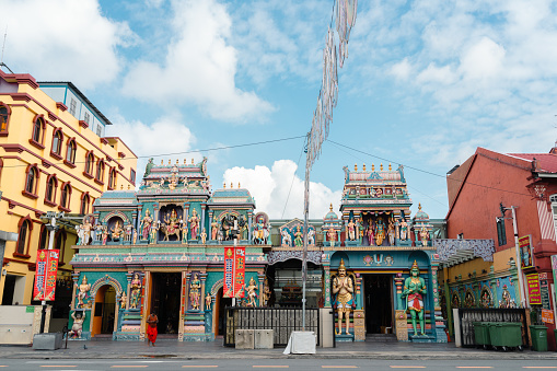 Singapore - October 22, 2022 : Little India district Sri Vadapathira Kaliamman Hindu Temple