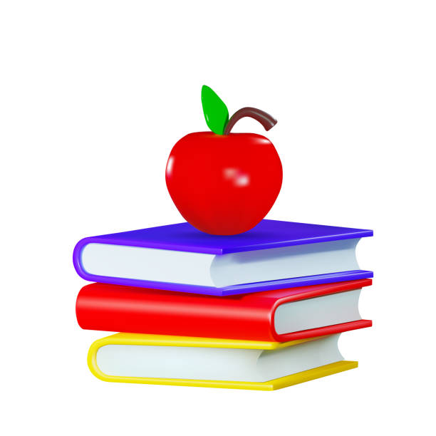 istock Render of a red apple with a stack of books. The concept of learning. Vector illustration in 3d style isolated on white background 1492367362
