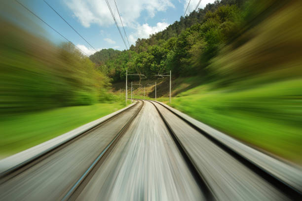 istock Hi speed drive on railroad tracks with motion blur 1492371736