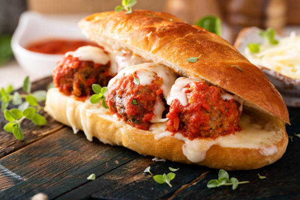 istock Meatball sub sandwich with marinara and mozzarella 1492375045