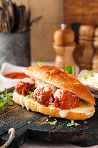 istock Meatball sub sandwich with marinara and mozzarella 1492375048