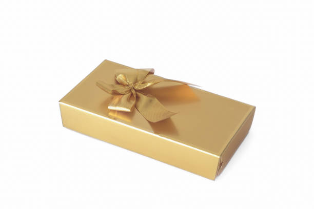 istock Gift box with golden ribbon and bow on white background. mockup 1492382643