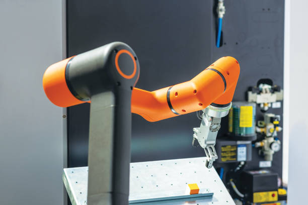 istock Robot or robotic arm for industrial pick and place, insertion, quality testing or machine tending 1492383472
