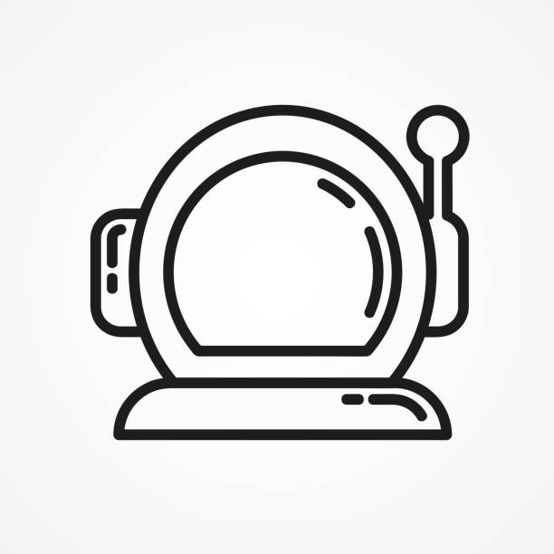 astronautenhelm-liniensymbol. - space helmet stock-grafiken, -clipart, -cartoons und -symbole