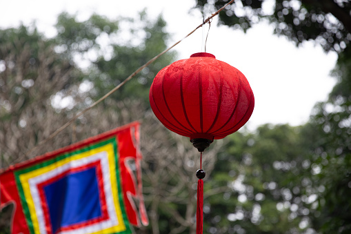 Red lantern hanging in Hanoi, Vietnam