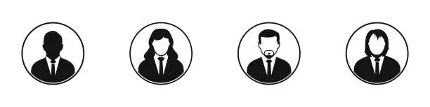 Vector illustration of Business Profile Icon Set. Collection of Businessman, Man, Women, Corporate Female and More Icons. Editable Flat Vector Illustration.