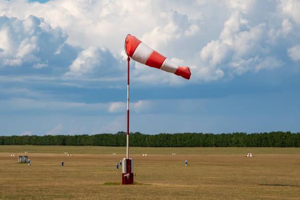 istock Airport wind sock. Strong wind and bad weather. Climate change. Meteorology forecast. 1492392042