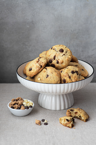Plate with tasty chocolate chip cookies