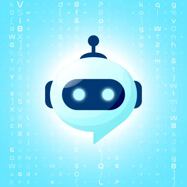 Vector illustration of Chatbot in front of a coding futuristic background