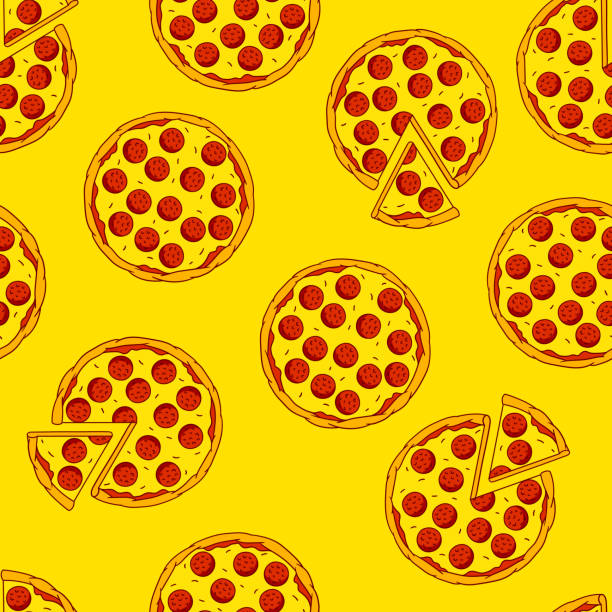 illustrazioni stock, clip art, cartoni animati e icone di tendenza di gustoso modello di pizza italiana. delizioso pasto fast food. sfondo per il menu del caffè. - seamless restaurant vegetable tomato