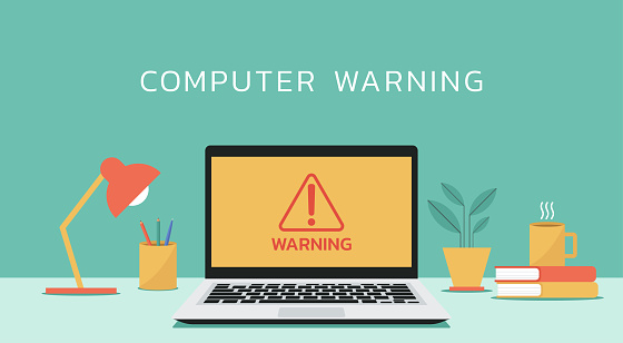 Computer Orange Alert Computer Warning Sign Notification Alert On Laptop Screen Stock ...
