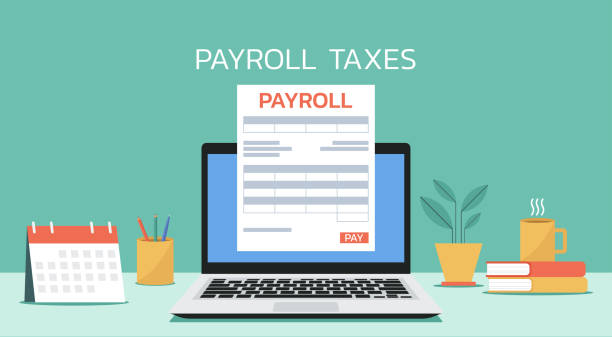 online payroll taxes payment concept on laptop screen vector art illustration