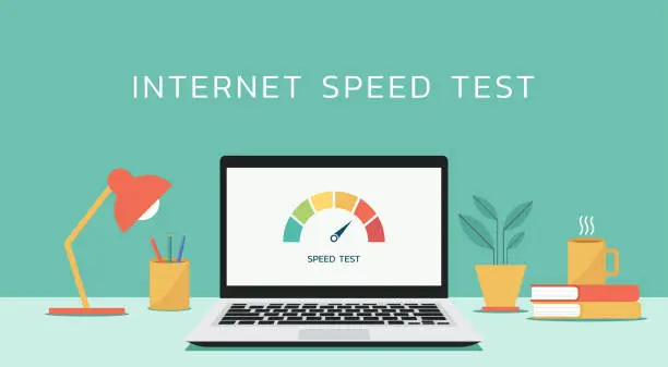 Vector illustration of internet speed test on laptop screen