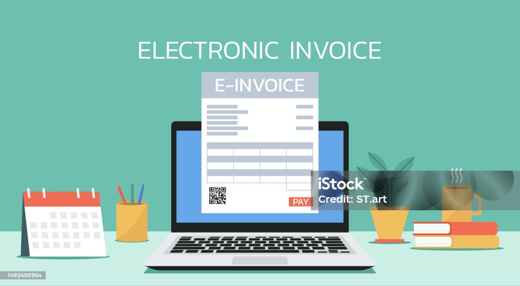 Invoice Computer Background Electronic Invoice Payment On Laptop Screen Stock Illustration ...