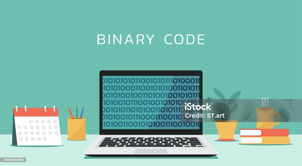 Computer Programming Binary Code On Laptop Stock Illustration ...